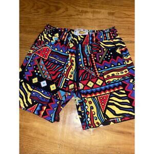 OH SNAP! Men Retro 90s Geometric Print Shorts Stretch Twill Black Colorful Med